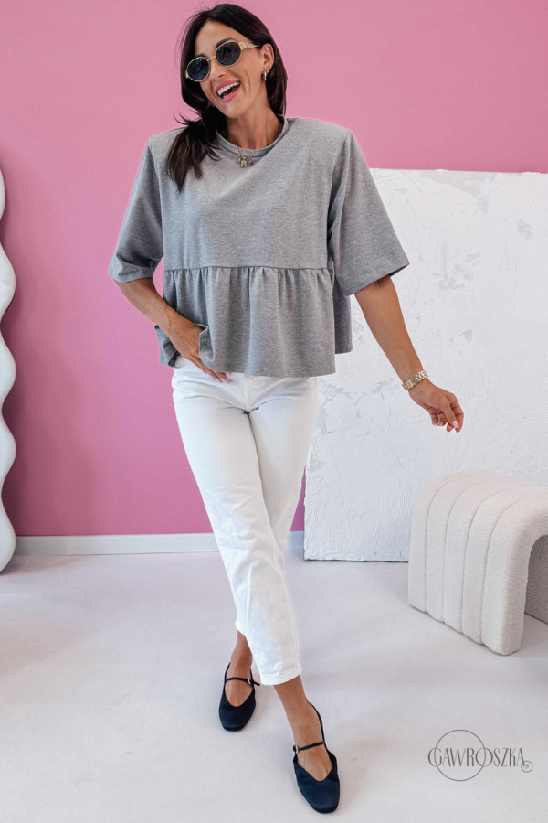 Bluzka baby doll - szary melanż