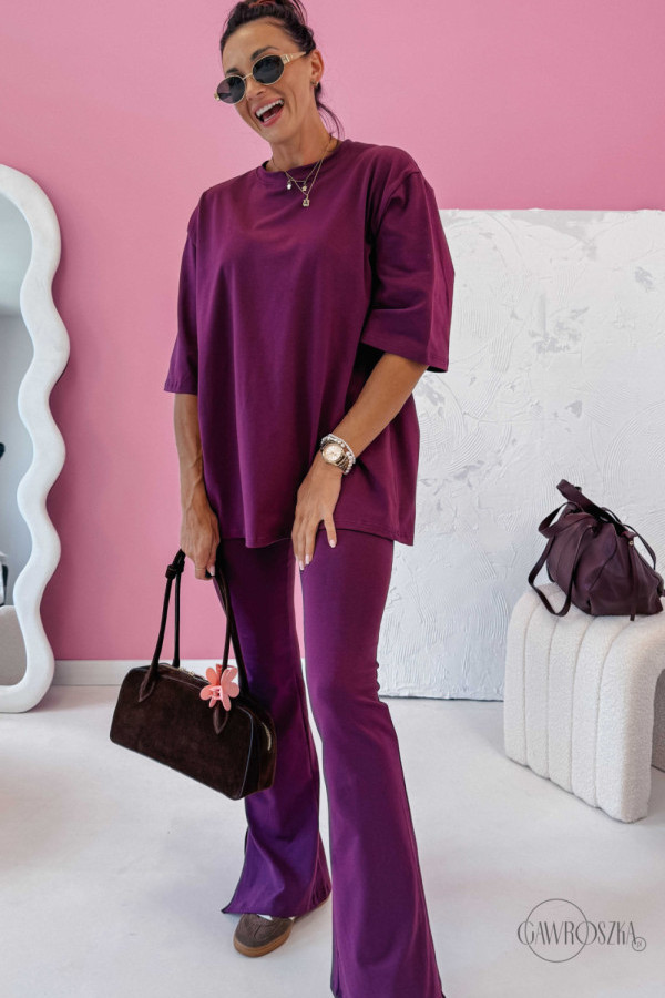 Komplet retro rozcięcie z tyłu - śliwka