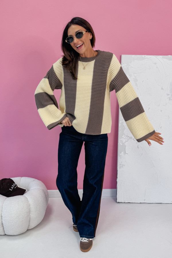 Sweter ariel poziome pasy - czekolada/banan