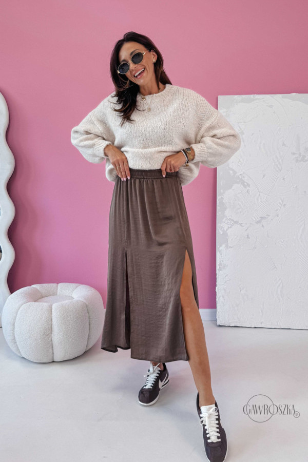 Spódnica z dwoma rozcięciami pola - jasna czekolada