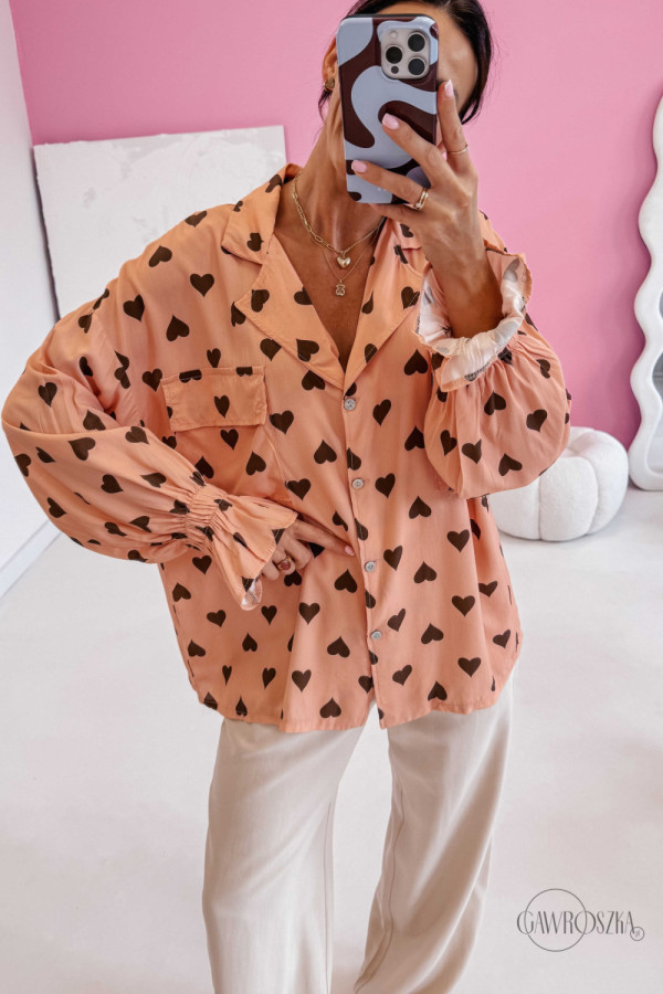 Koszula hania - nude w czekoladowe serca