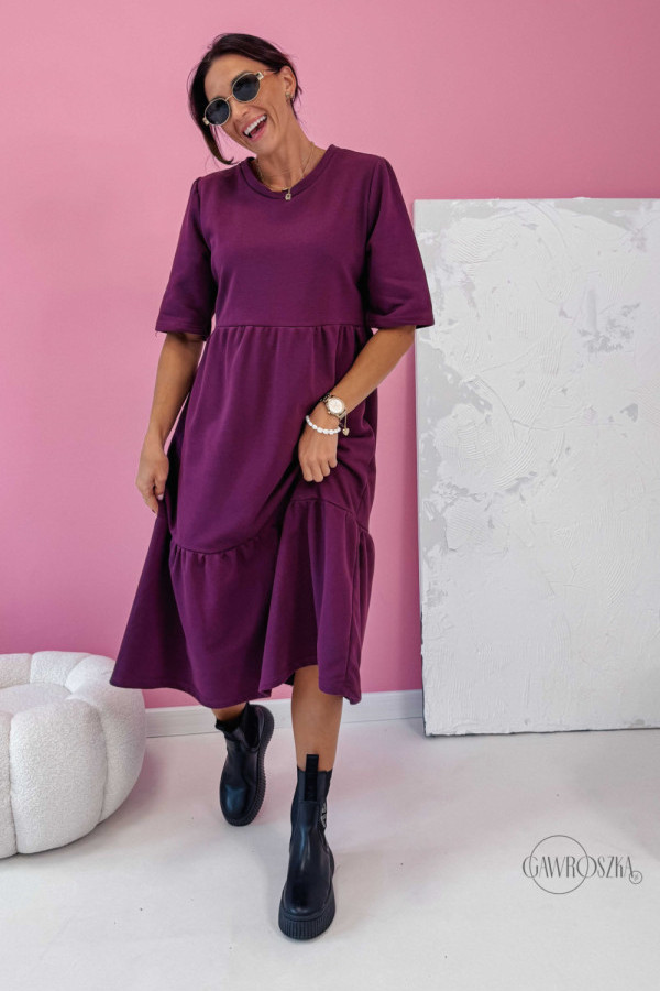 Sukienka baby doll midi - śliwka