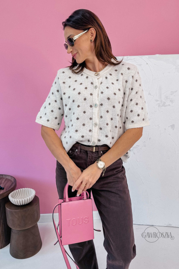 Sweterek rozpinany w groszki - beżowy