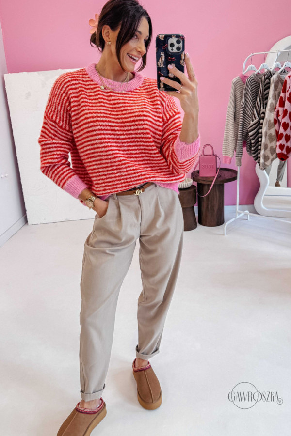 Pre order sweter piza dwukolorowy - czerwony roż