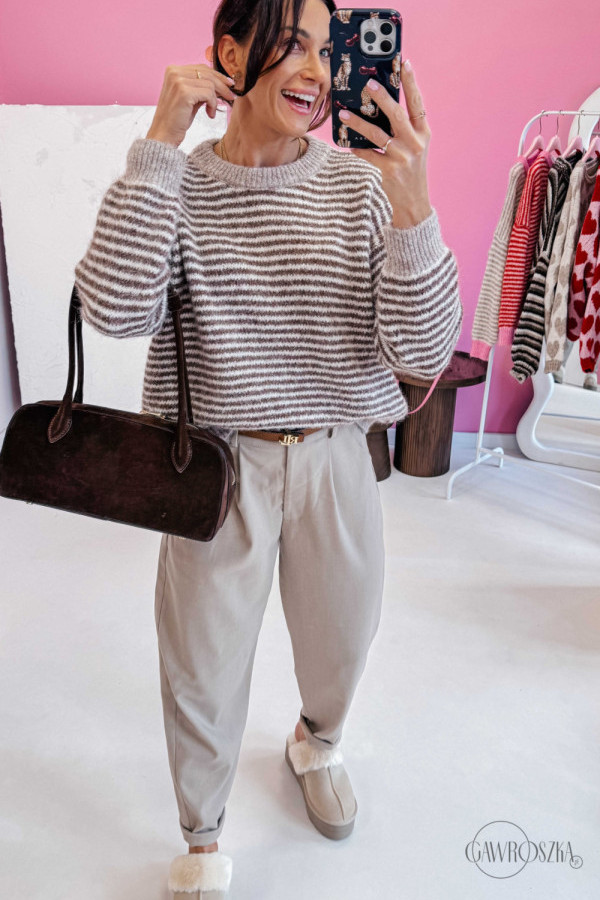 Pre order sweter piza dwukolorowy - czekolada beż