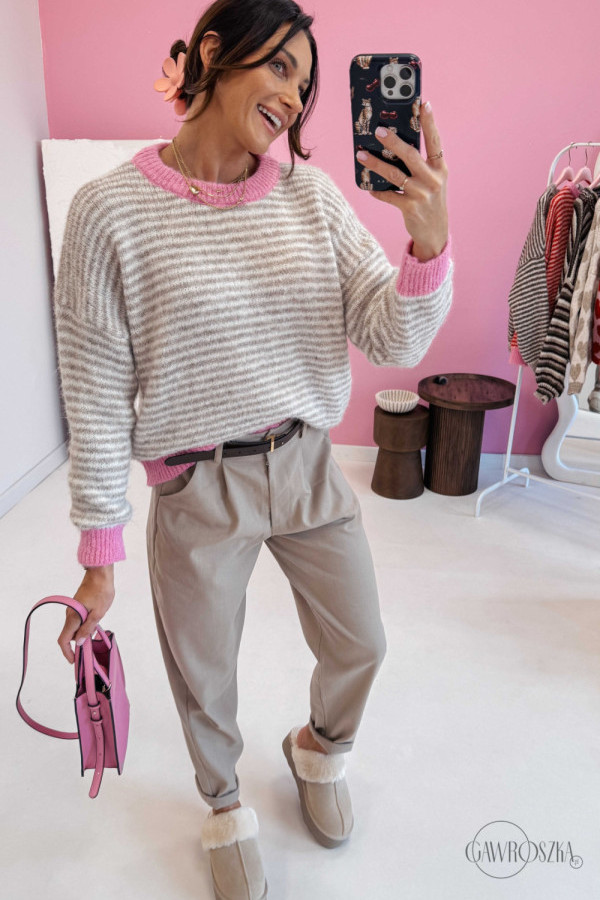 Pre order sweter piza dwukolorowy - beż-róż