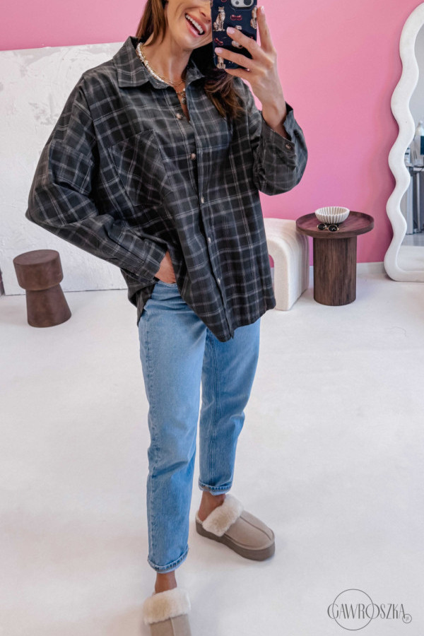 Koszula z miękkiego sztruksu - ciemna zielona