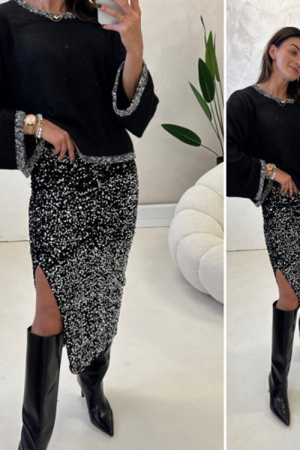 Spódnica cekinowa z rozcięciem - srebrna