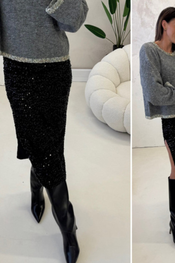 Spódnica cekinowa z rozcięciem - czarna