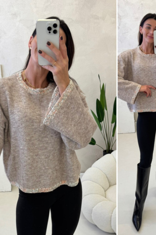 Sweterek z ozdobnym obszyciem - beżowy