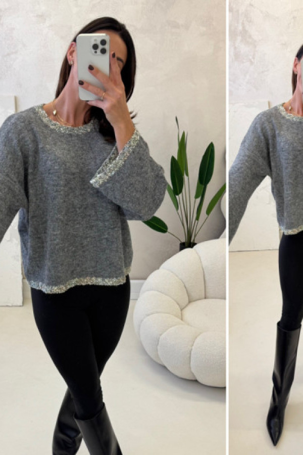 Sweterek z ozdobnym obszyciem - szary