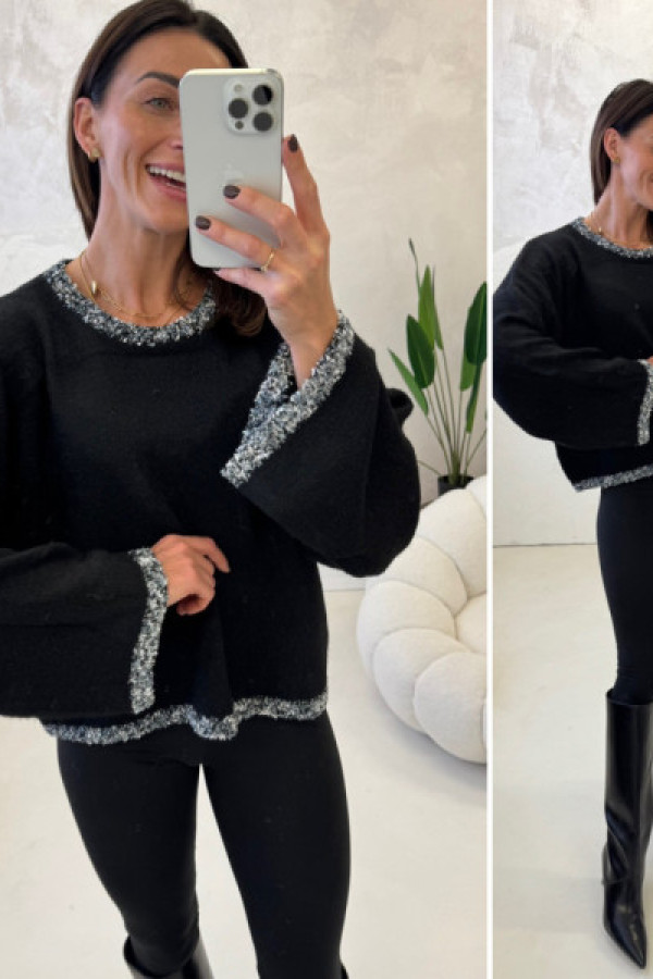 Sweterek z ozdobnym obszyciem - czarny