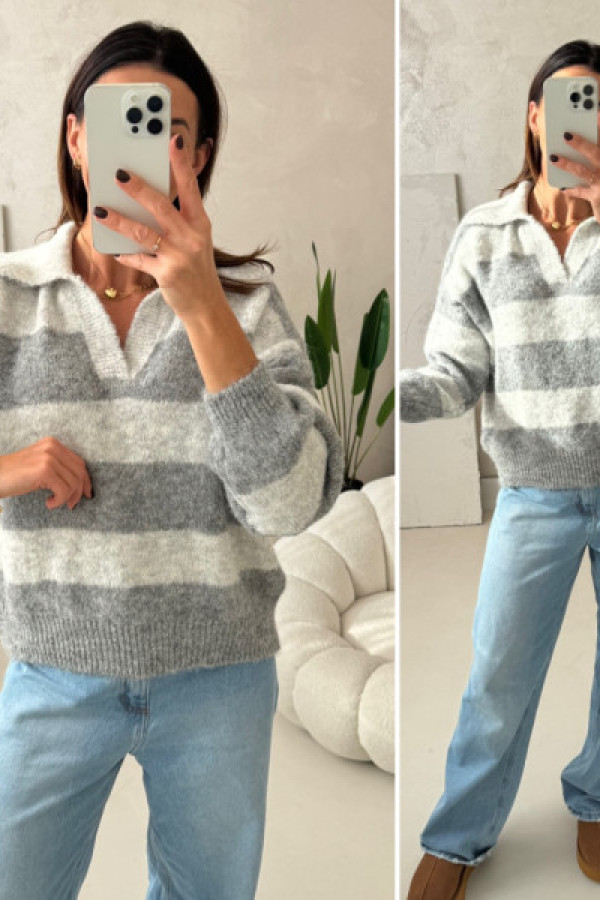 Sweter z kołnierzykiem street - szary