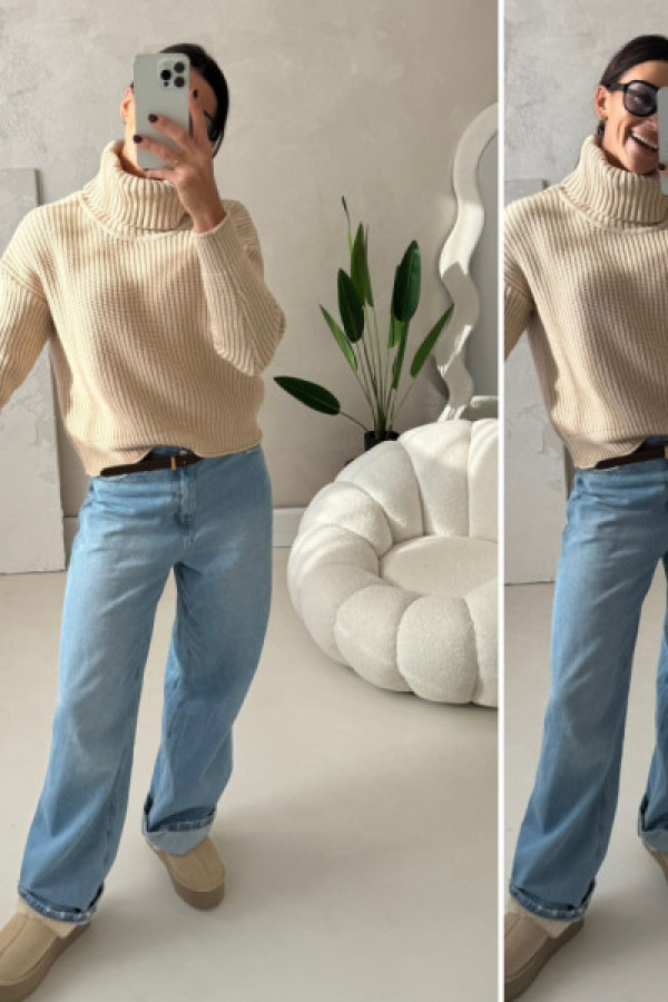 Golf krótki pleciony - beżowy