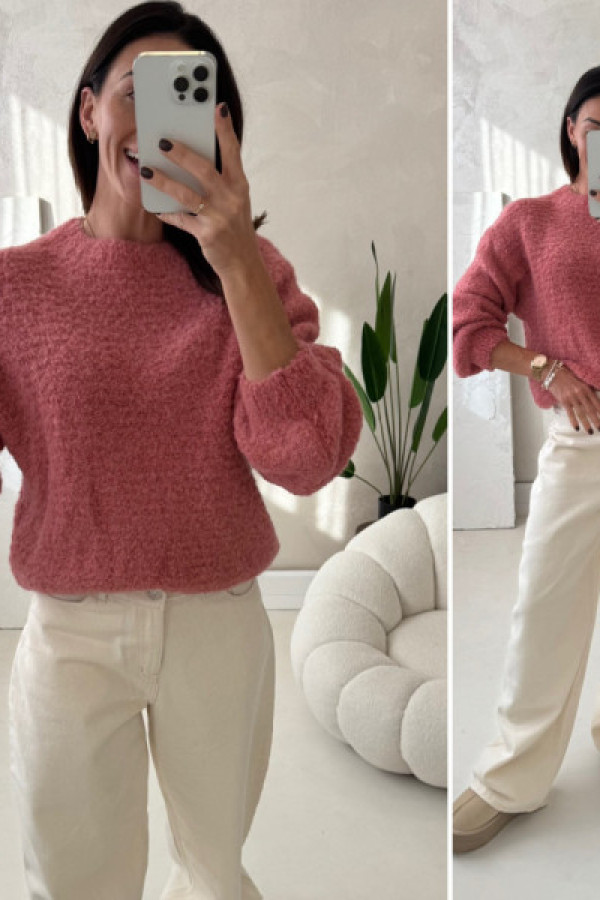 Sweterek kid moher - różowo ceglany