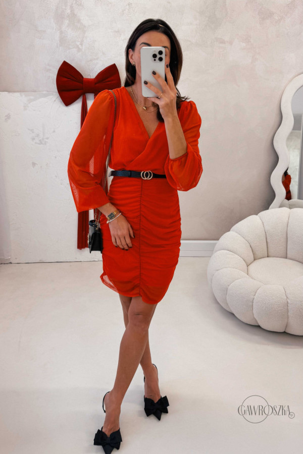 Sukienka z siateczki z marszczeniem anna - czerwona