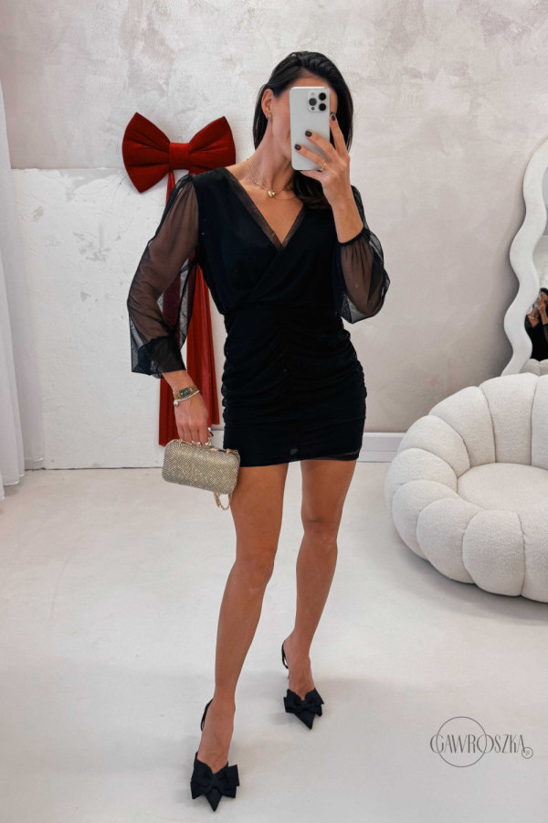 Sukienka z siateczki z marszczeniem anna - czarna