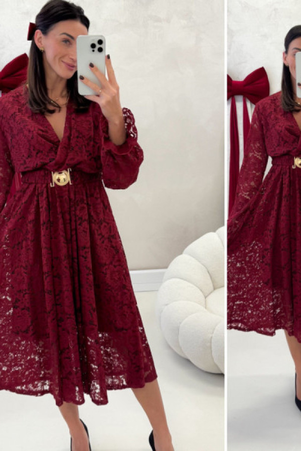 Sukienka koronkowa midi cornelia - bordowa