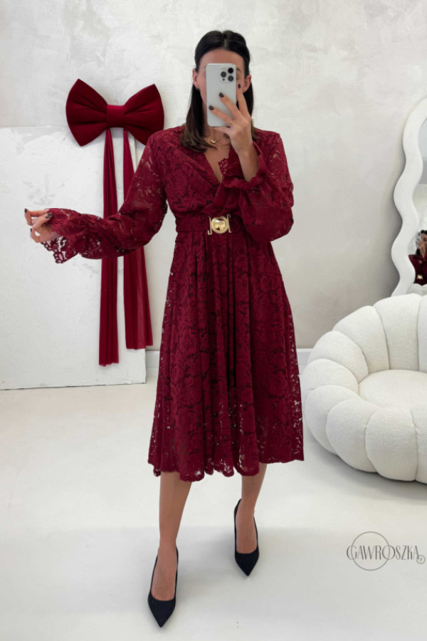 Sukienka koronkowa midi cornelia - bordowa