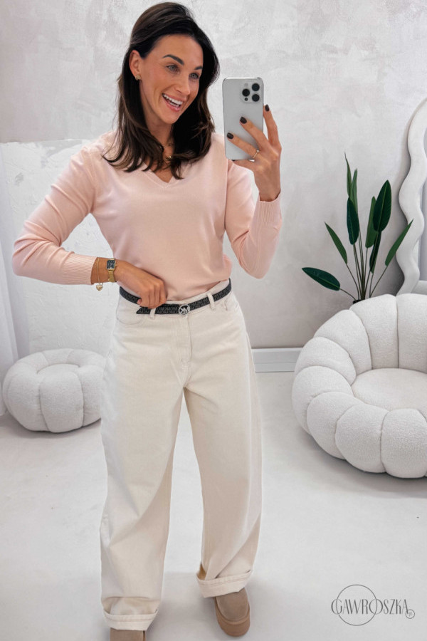 Sweterek w serek smooth - jasny różowy