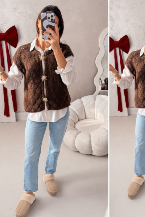 Bezrękawnik z broszkami - czekoladowy