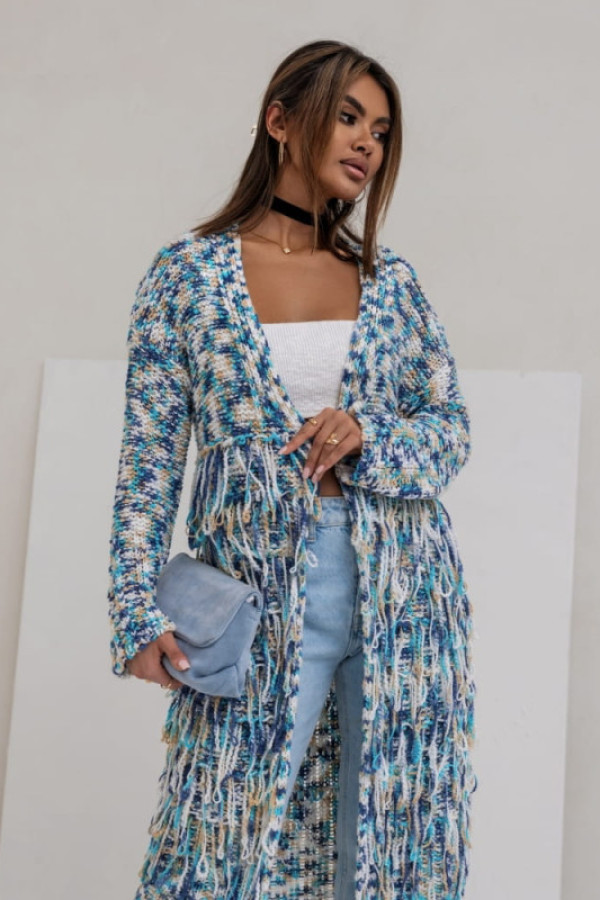 Długi kardigan z frędzlami cocomore multicolor
