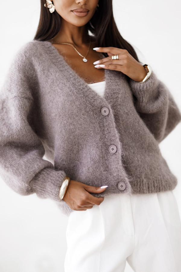 Moherowy kardigan damski oversize z guzikami taupe