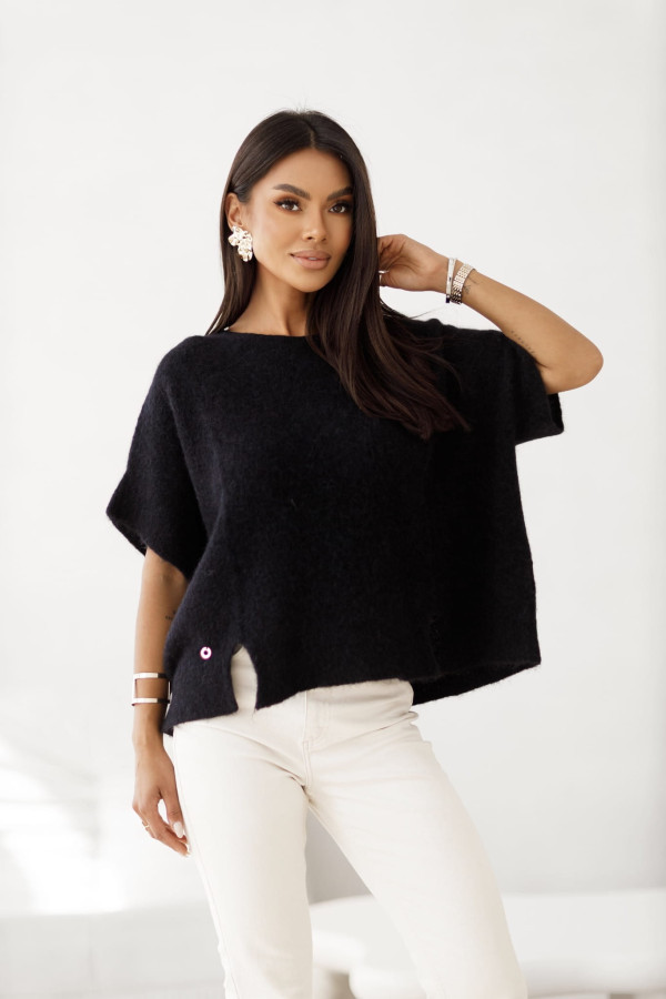 Sweter z baby alpaki i wełny premium czarny oversize