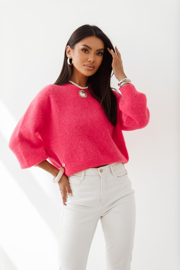 Sweter damski premium z baby alpaki i wełny merynosa malinowy