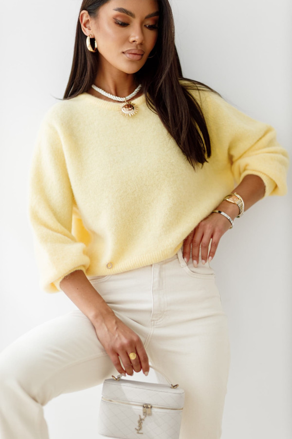 Sweter damski premium z baby alpaki i wełny merynosa żółty