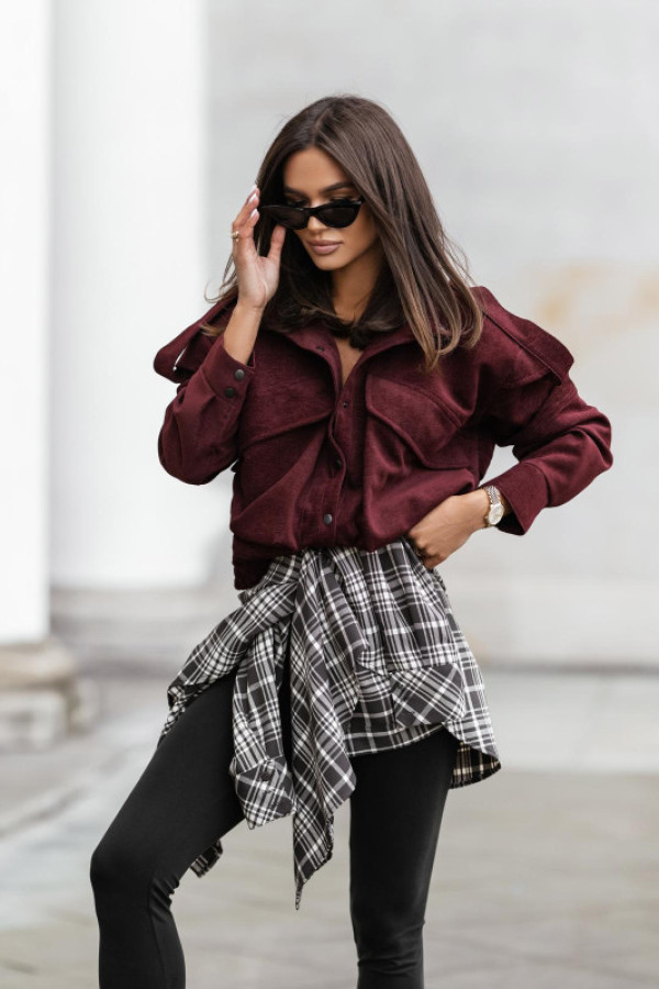 Modna kurtka bomberka damska oversize z kieszeniami bordowa me gusta