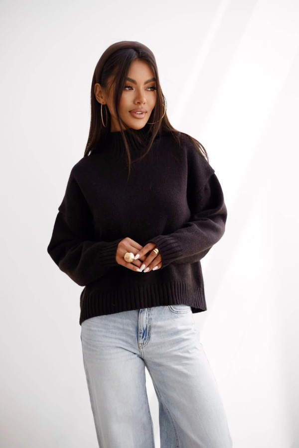 Czekoladowy sweter premium oversize z wełny merynosa i kaszmiru – luksusowy, ciepły