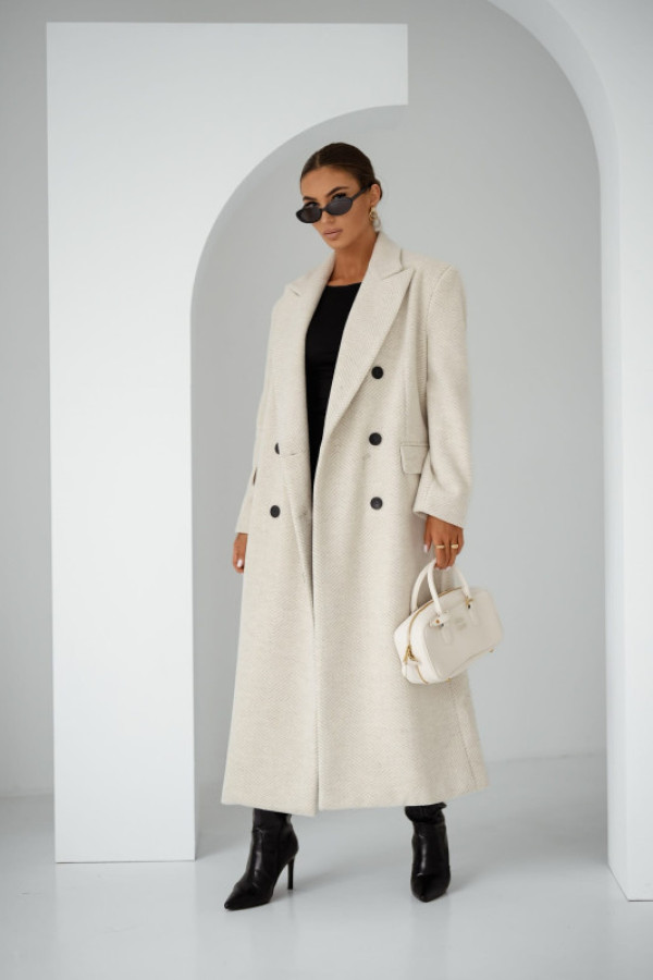 Długi płaszcz damski oversize w jodełkę me gusta ecru