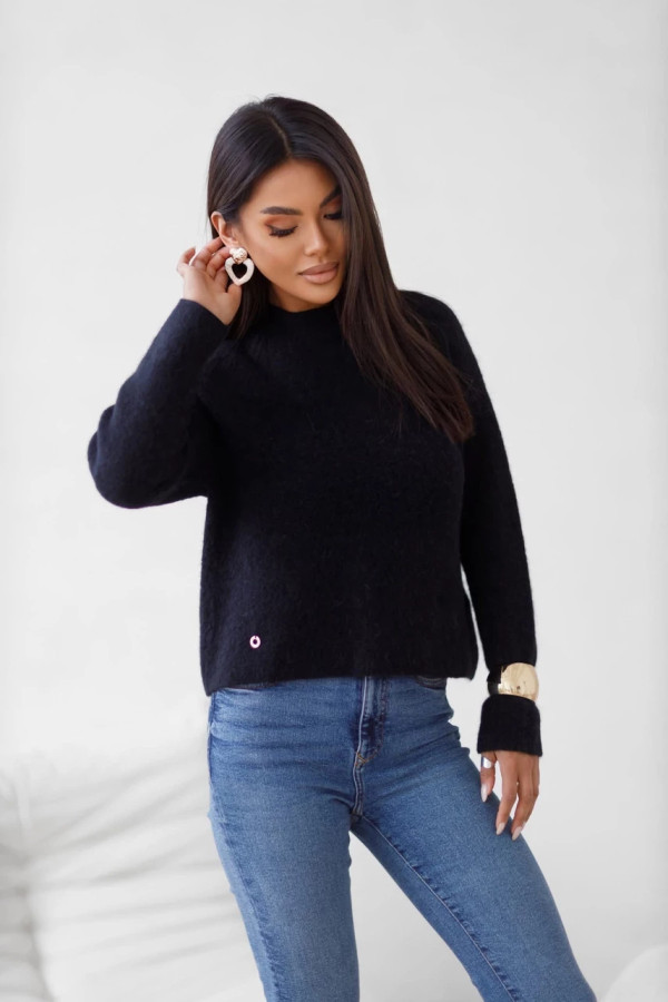 Sweter z półgolfem premium z baby alpaki i wełny merynosa czarny