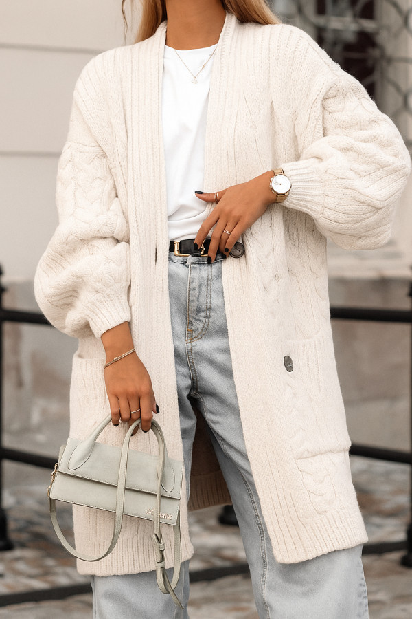 Kardigan damski rozpinany cocomore śmietankowy