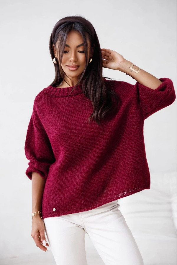 Sweter damski z wełną i moherem bordowy liss madame sue