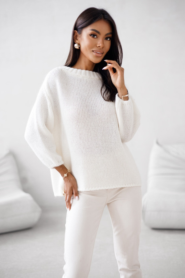 Sweter damski z wełną i moherem ecru liss madame sue