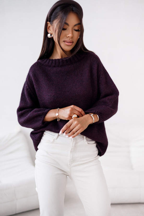 Sweter damski z wełną i moherem śliwkowy liss madame sue