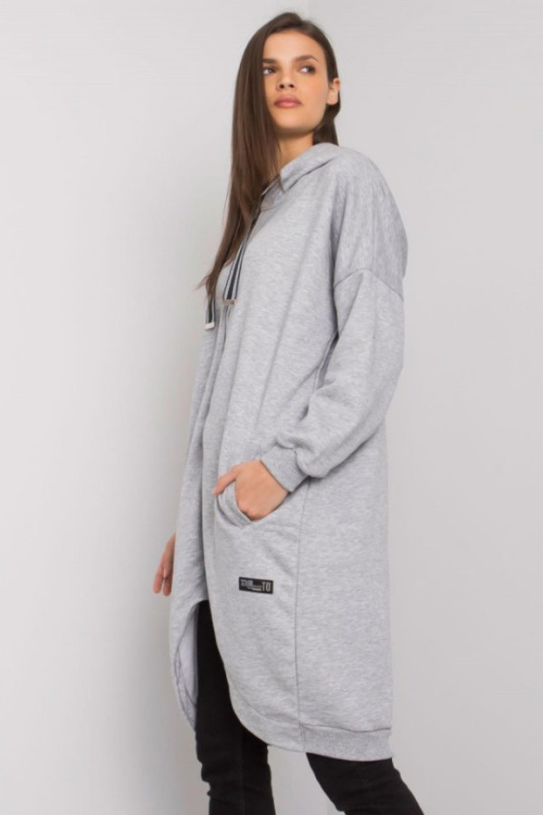 Bluza w kolorze szarym z kapturem na zamek dłuższy tył adreana