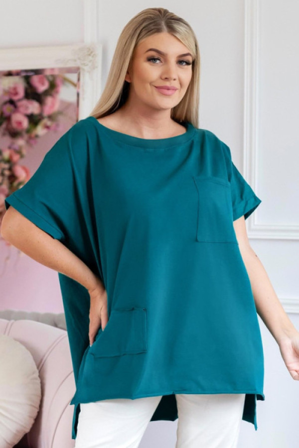 Bluzka oversize w kolorze morskim petrol dłuższy tył kieszeń tanisha