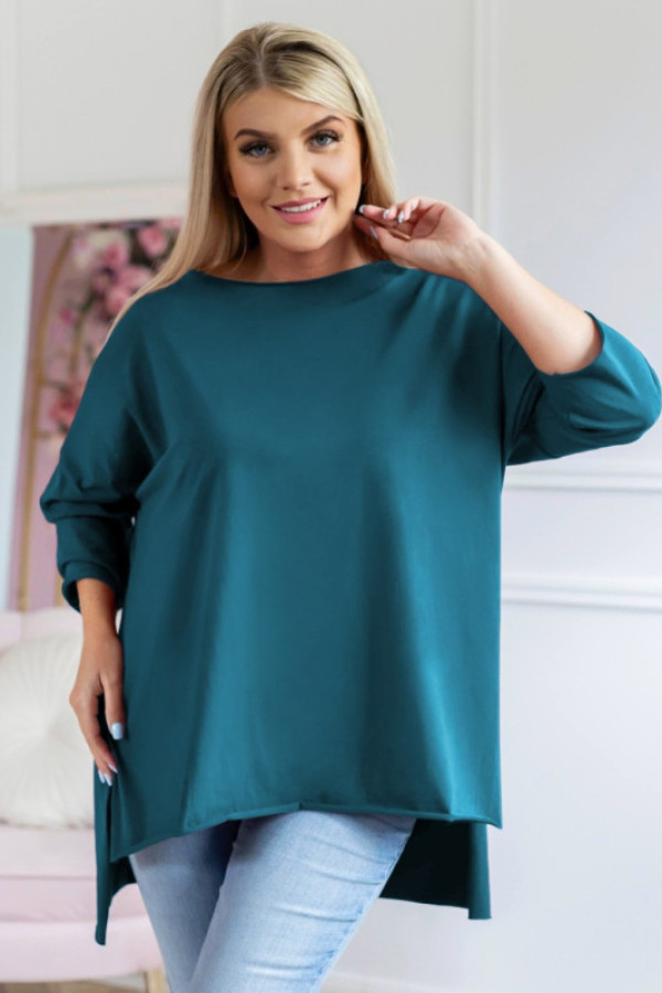 Tunika bluzka damska w kolorze morskim oversize dłuższy tył gładka gessa