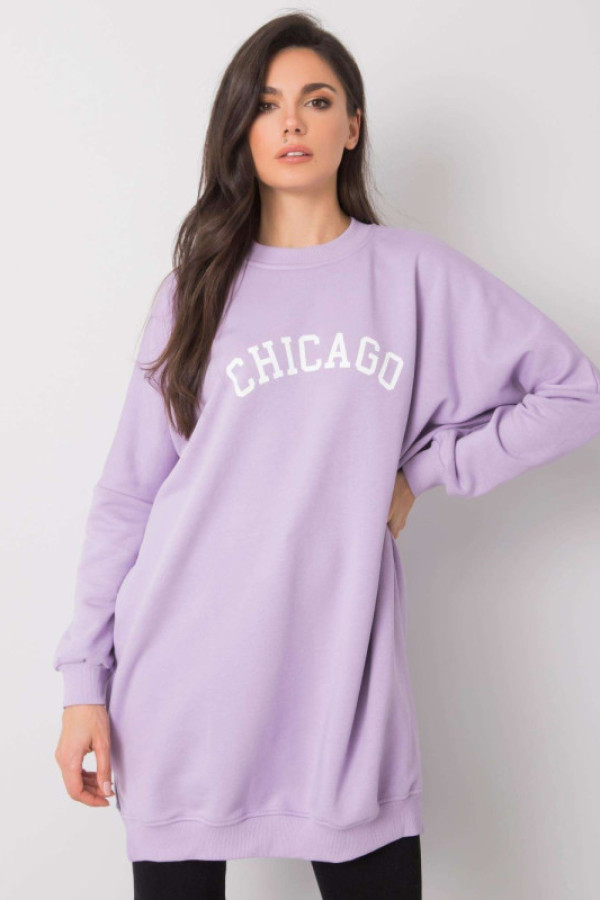 Tunika bluza dresowa nietoperz w kolorze jasnofioletowym z napisem chicago