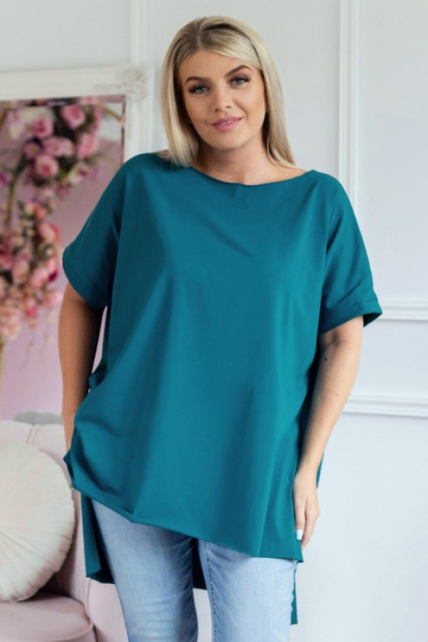 Bluzka damska oversize w kolorze morskim dłuższy tył gładka marsha