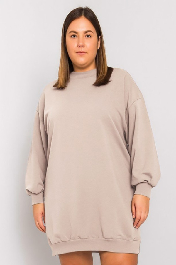 Bawełniana sukienka dresowa plus size w kolorze beżowym basic estina