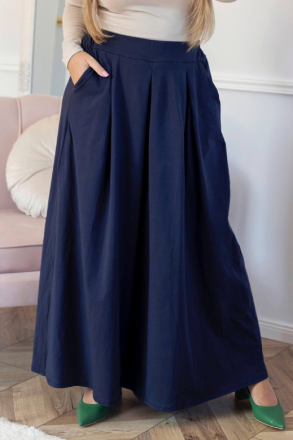 Szerokie spodnie damskie z bawełny w kolorze granatowym kieszenie luca