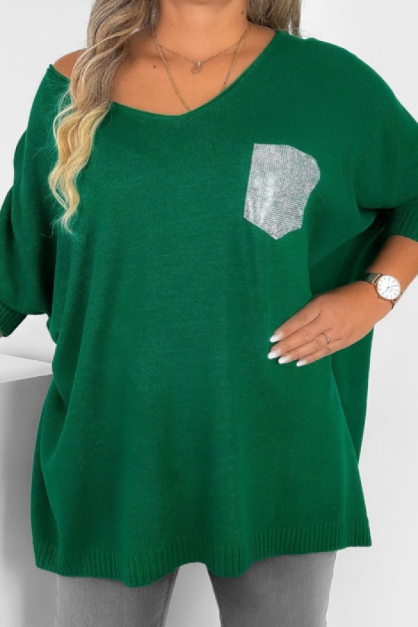 Mega oversize sweter damski w kolorze zielonym dekolt v kieszonka luiza