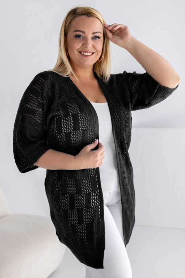 Sweter damski ażurowa duża narzutka w kolorze czarnym irene