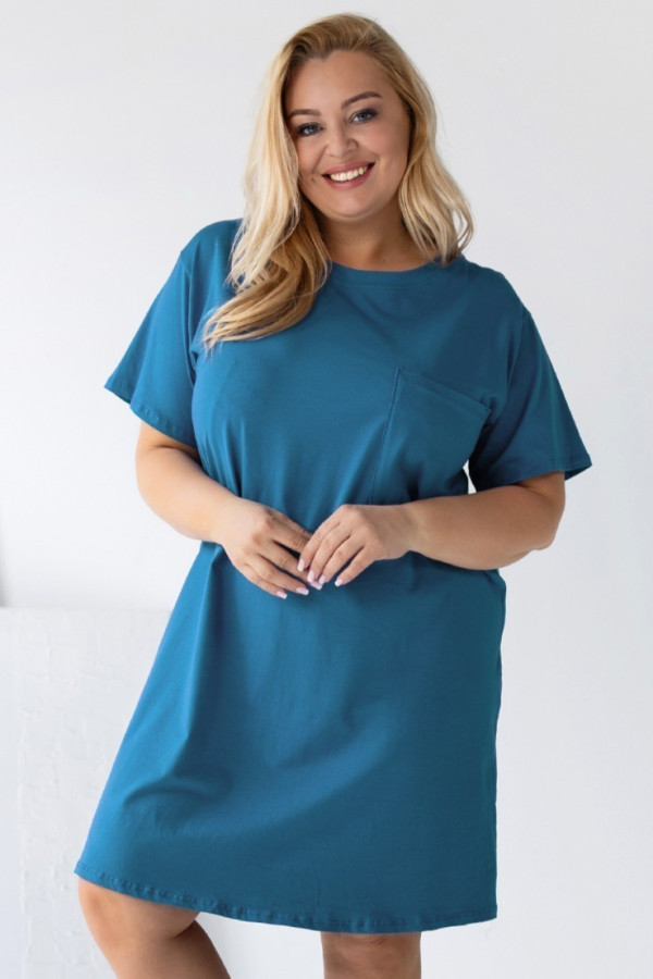 Sukienka t-shirtowa plus size w kolorze morskim duża kieszeń dorita