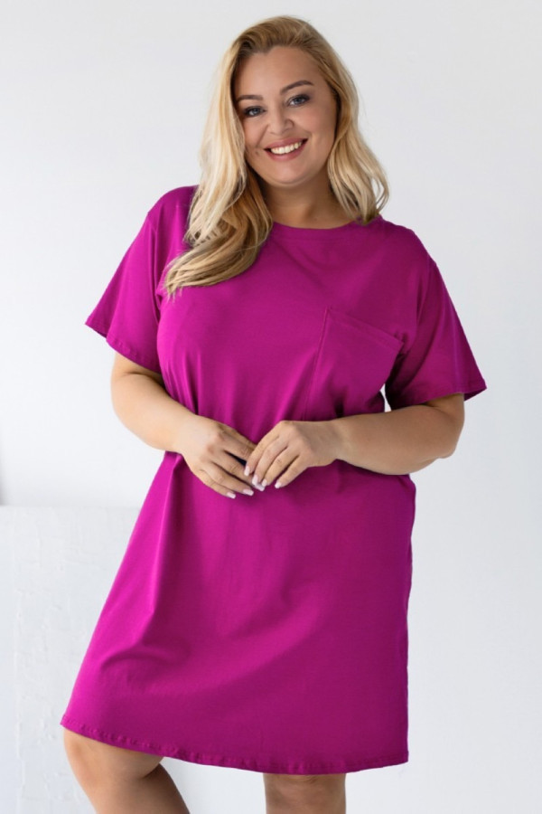 Sukienka t-shirtowa plus size w kolorze magenta duża kieszeń dorita