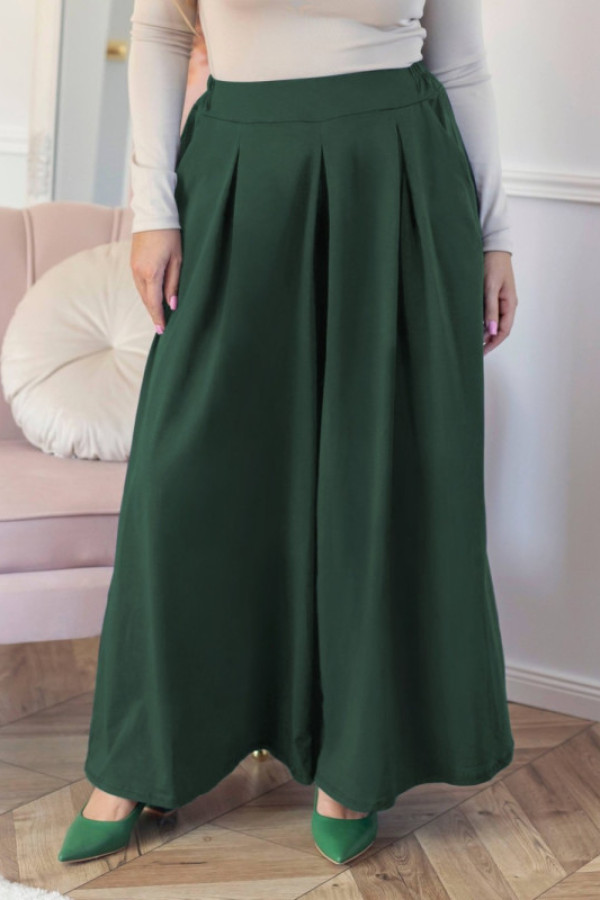 Szerokie spodnie damskie z bawełny w kolorze zielonego mchu kieszenie luca